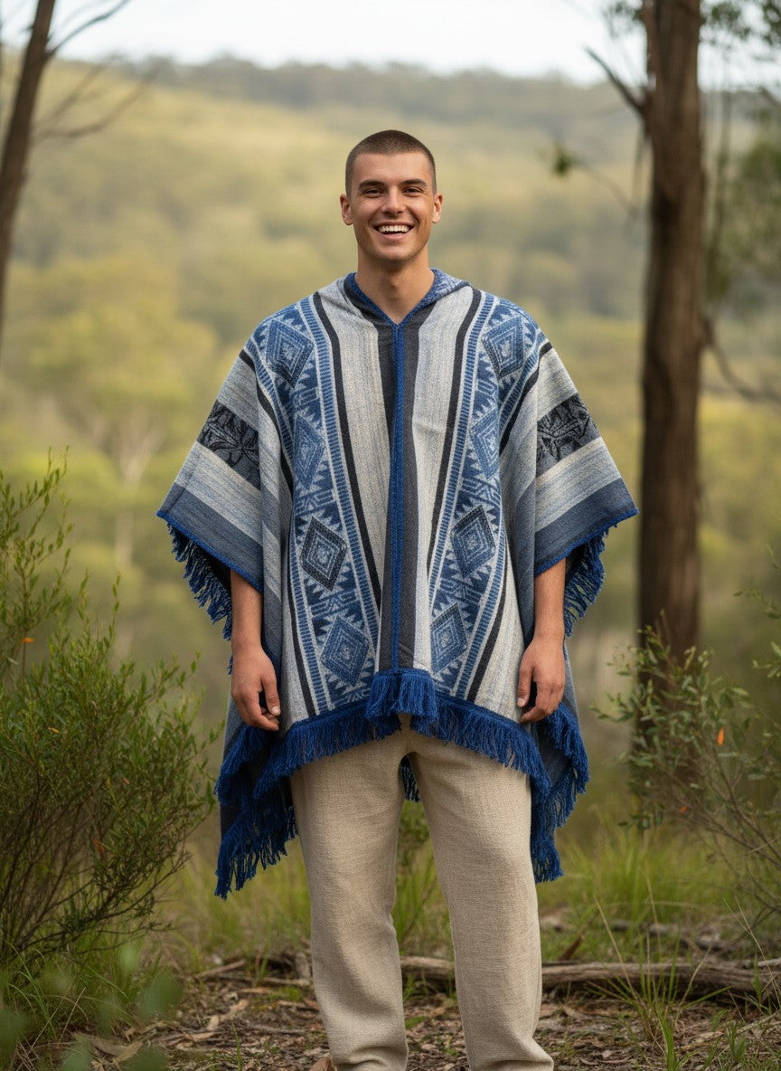 Baby Alpaca Geometric Blue, White