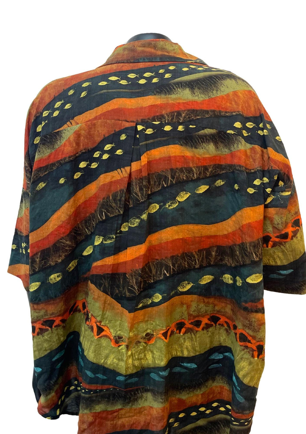 Vintage Earth Tone Batik Shirt – Oversized Tribal Print Button-Up | Handmade Unisex Festival Shirt | Retro 90s Boho Style | Artisan Clothing