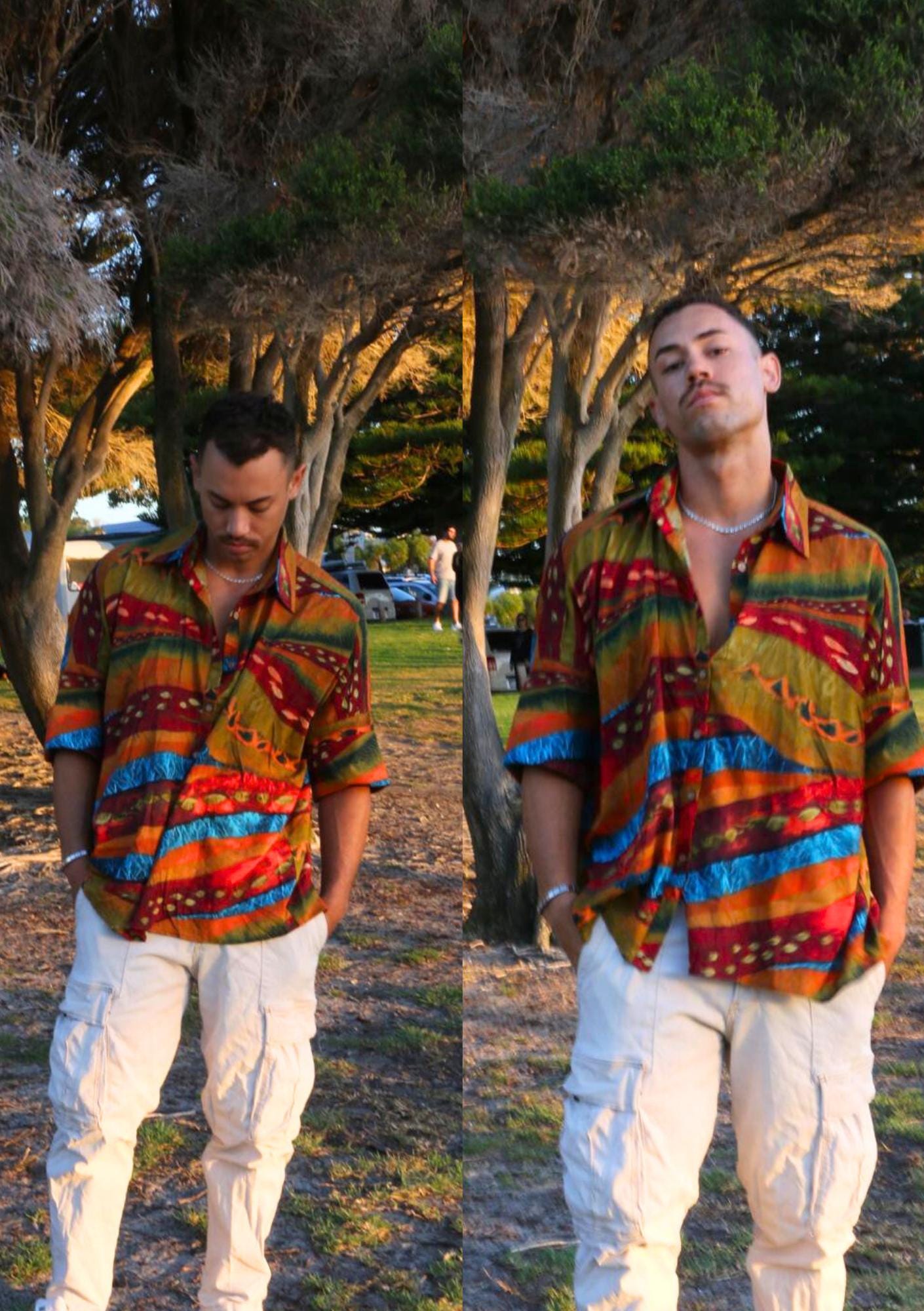 Vintage Boho Batik Shirt – Bold Tribal Print Button-Up | Unisex Festival Shirt | Oversized Colorful 90s Style | Handmade Hippie Blouse