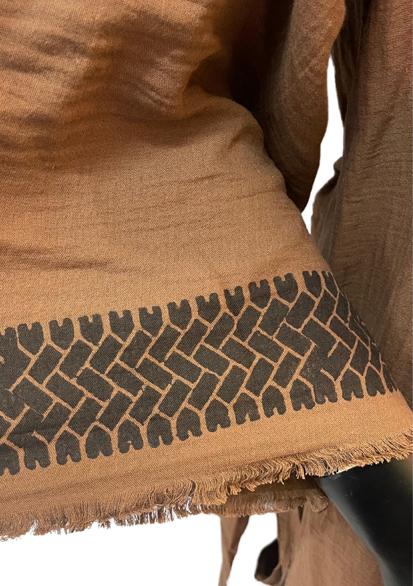 Chocolate Brown Tribal Kimono – Unisex Earth-Tone Fringe Robe with Black Trim | Boho Duster Jacket | Handmade Lightweight Festival Layer