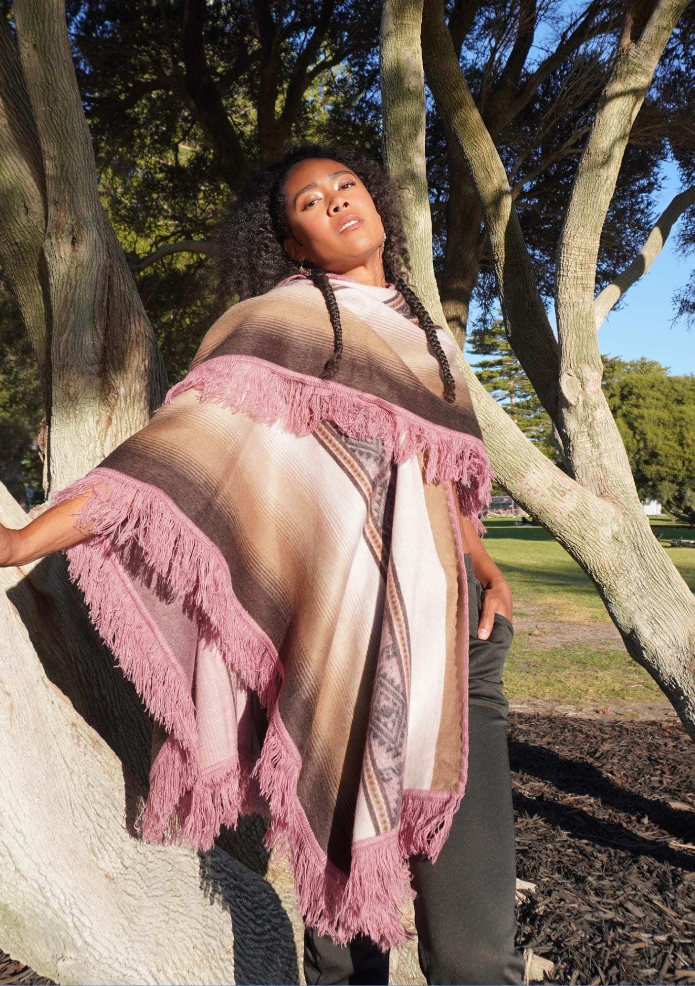 Rouge Baby Alpaca Poncho – Earthy Hooded Fringe Cape